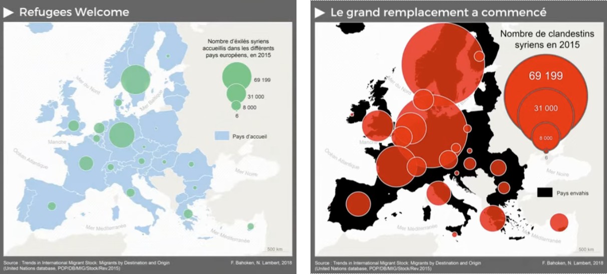 Deux cartes présentant les mêmes données, mais qui sont perçues différemment de par les choix graphiques opérés.