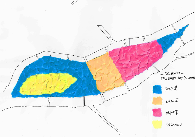 Une des cartes réalisées lors d’un workshop de cartographie sensible avec des habitants de l’île de Nantes.