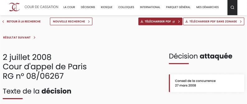 Téléchargement d'une décision de la cour d'appel de Paris en PDF