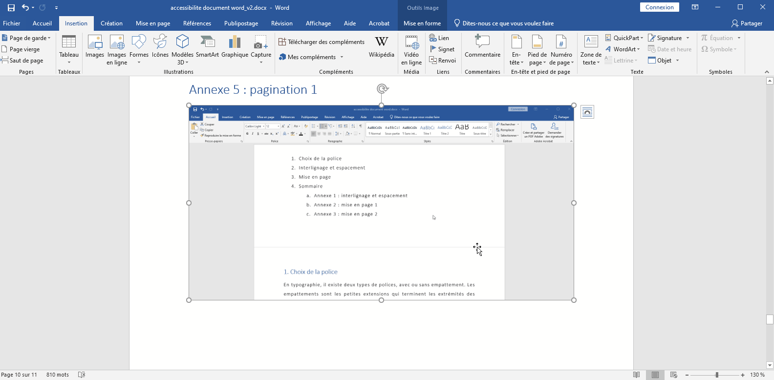 Procédure de création de signets et de liens internes au document sur Word