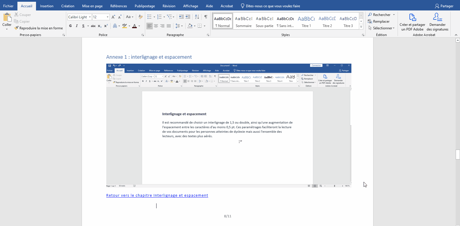 Procédure de création d'un texte de remplacement sur Word