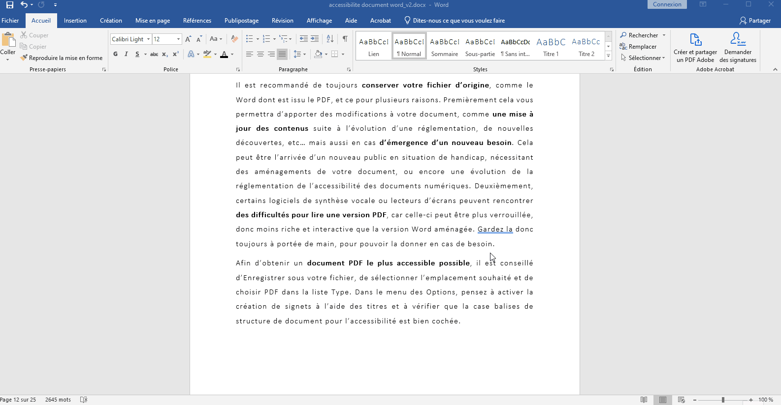 Procédure d'export PDF sur Word