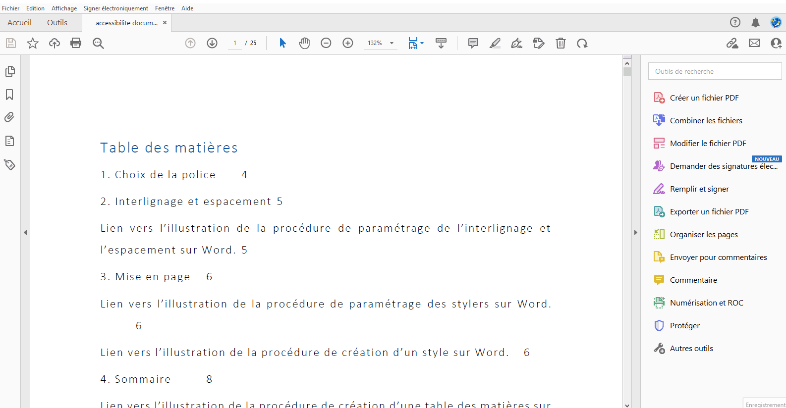 Procédure de vérification de l'accessibilité sur Adobe.