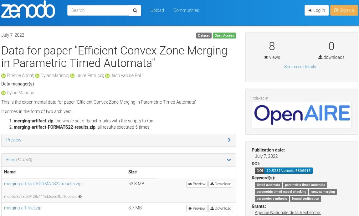 Capture d'écran d'une publication sur Zenodo, montrant l'attribution d'un DOI à la publication.
