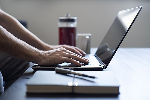 Photographie d'une personne en train d'utiliser son ordinateur portable.
