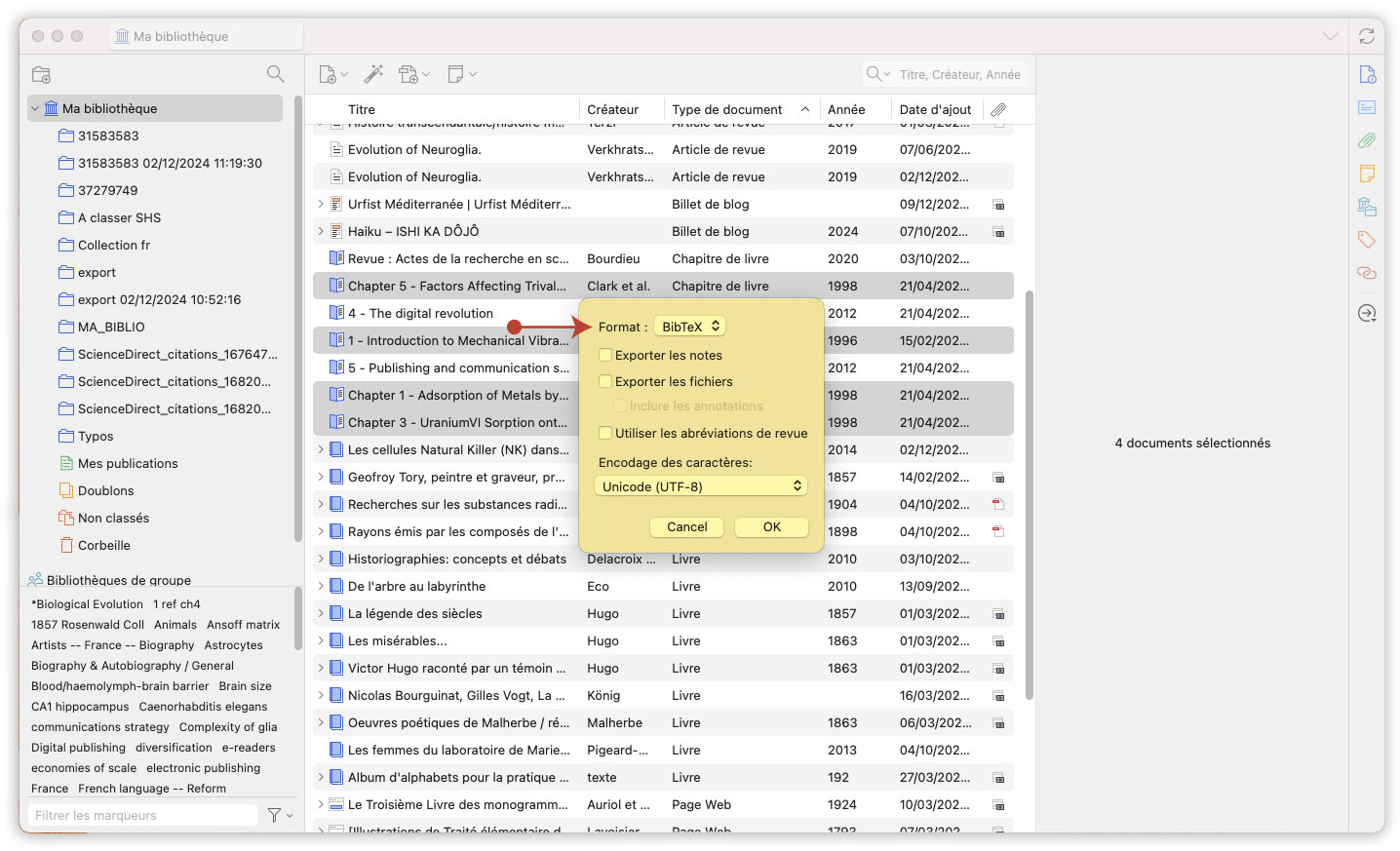 Exporter vos références en bibtex avec zotero 7