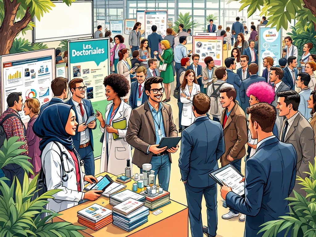 De jeunes chercheurs discutant lors d'une journée de rencontre. 